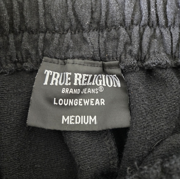True Religion Gold HORSESHOE Logo Black Cuffed Sweat Jogger Pants size Medium - Picture 13 of 14